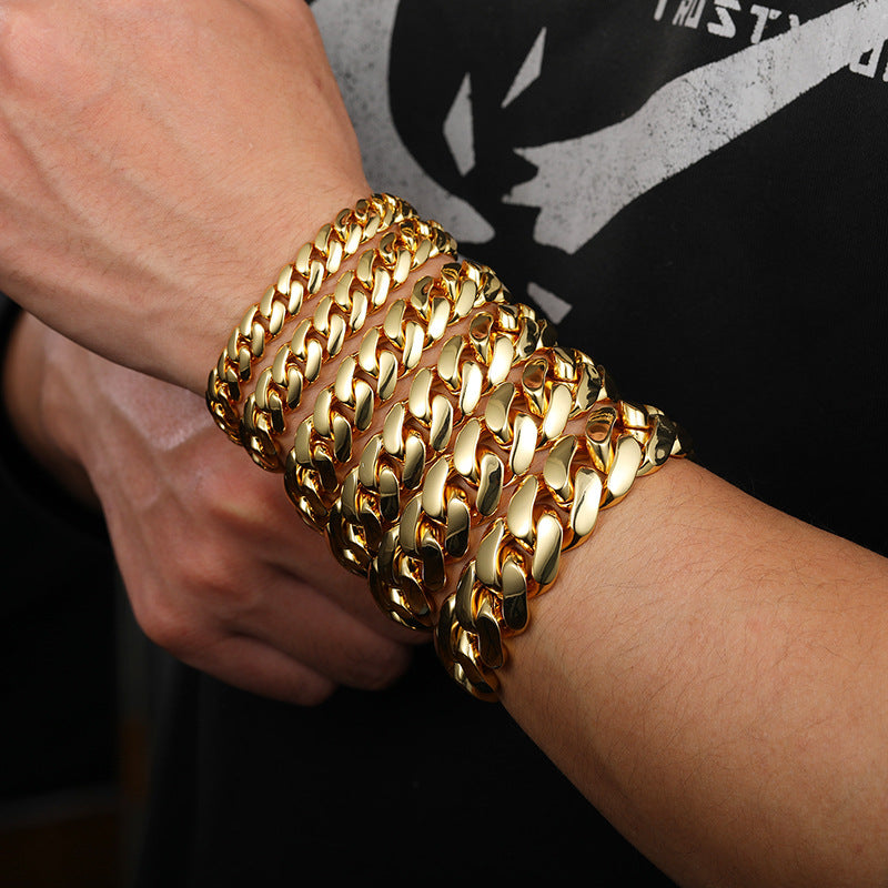 Real Gold Plated Copper Big Cuban Link Chain Bracelets