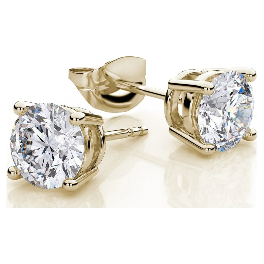 18k Yellow Gold White Sapphire 2 Carat Round Stud Earrings | Jewelry Gift for Her Women Girls