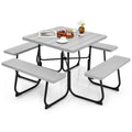 Outdoor Picnic Table with 4 Benches and Umbrella Hole-Gray