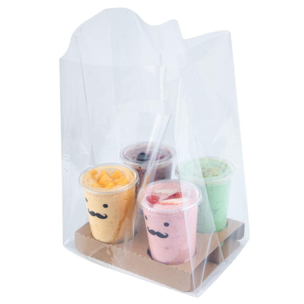 Bag Tek Clear Plastic Take Out Bag - Fits 4-Cup Drink Carrier - 17 3/4" x 9 3/4" x 7" - 100 count box