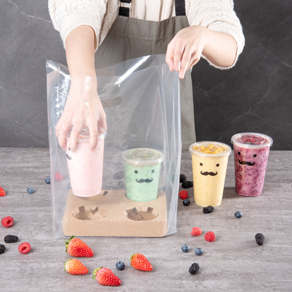 Bag Tek Clear Plastic Take Out Bag - Fits 4-Cup Drink Carrier - 17 3/4" x 9 3/4" x 7" - 100 count box