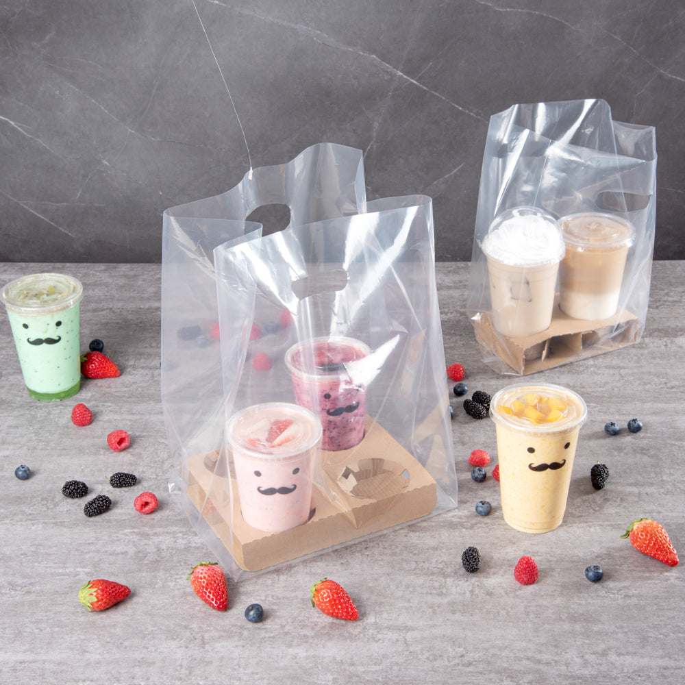 Bag Tek Clear Plastic Take Out Bag - Fits 4-Cup Drink Carrier - 17 3/4" x 9 3/4" x 7" - 100 count box