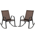Set of 2 Heavy-Duty Metal Patio Rocking Chair with Breathable Seat Fabric-Brown