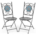 Set of 2 Mosaic Chairs for Patio Metal Folding Chairs-Multicolor