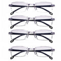 4 PK Mens Rectangular Rimless Blue Light Blocking Reading Glasses Unisex Readers