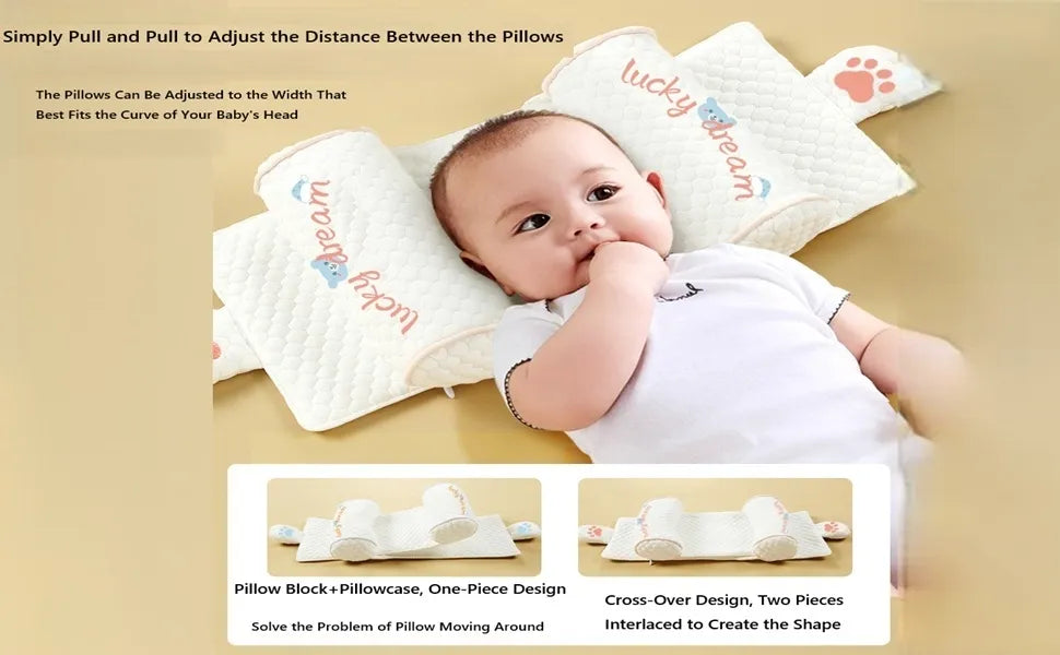 MEACAOFG Adjustable Baby Head Shaping Pillow - Organic Cotton Anti-Flat Head Syndrome Cushion - Side Sleeper Support for Newborns 0-12 Months