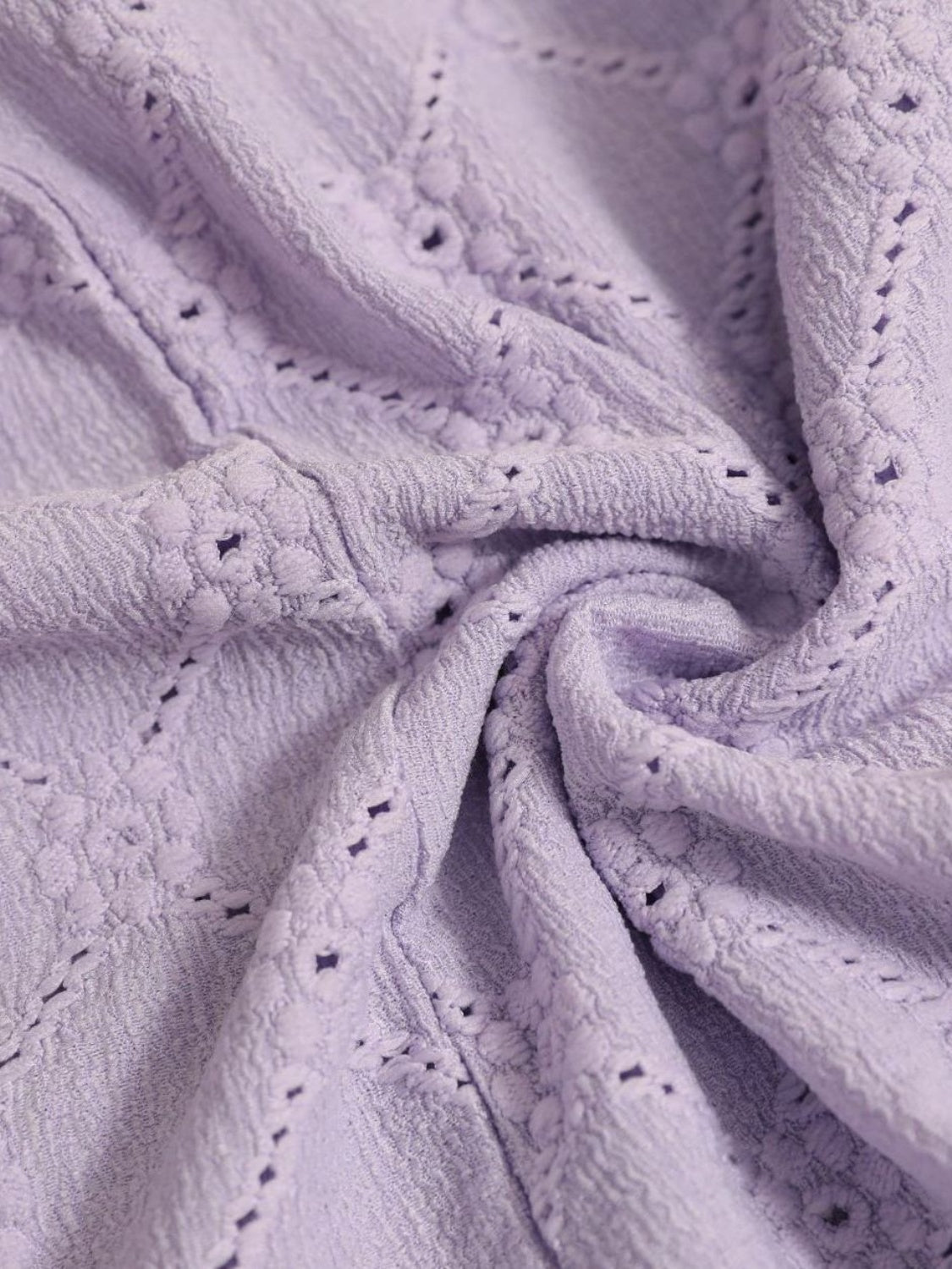 Eyelet Round Neck Flutter Sleeve Top