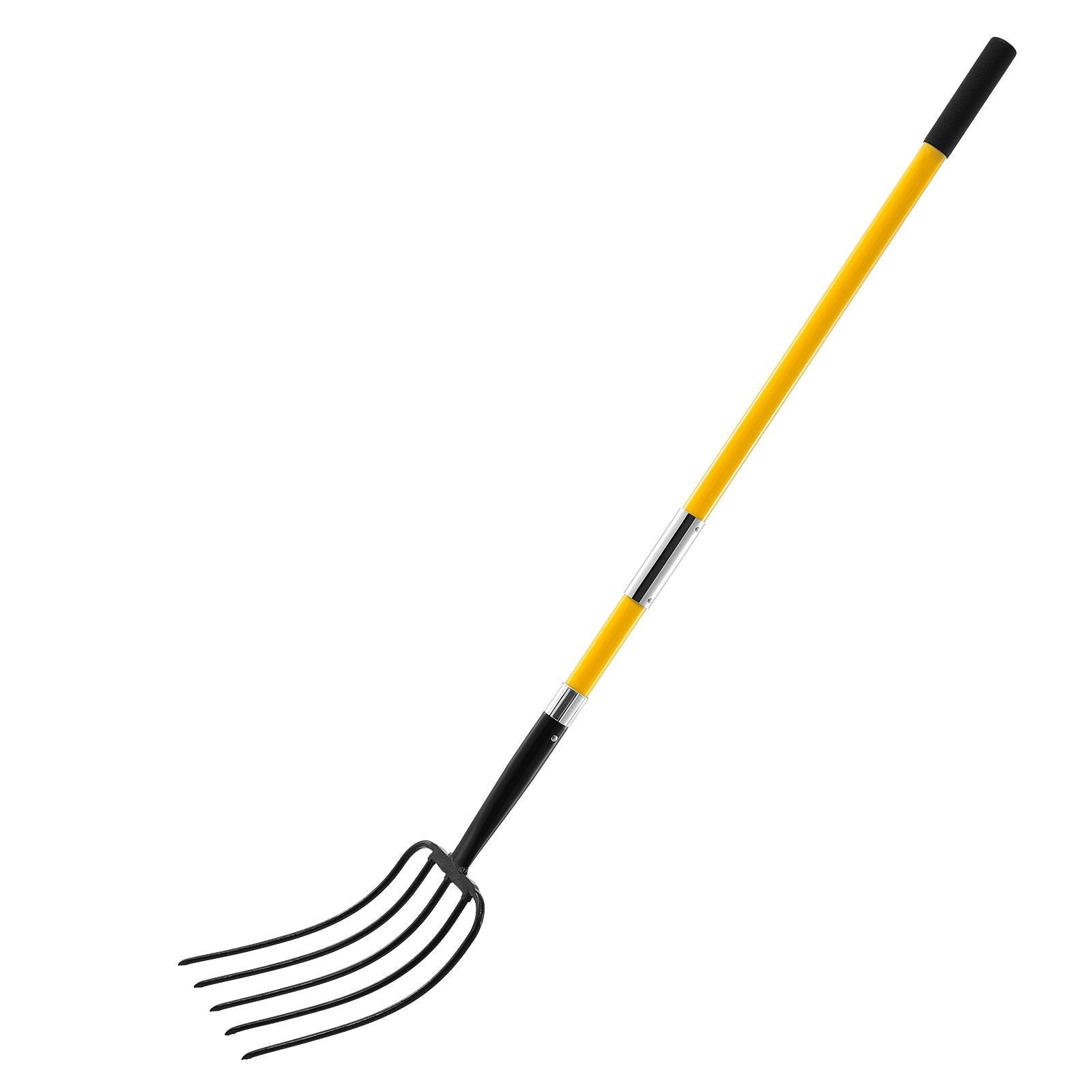 5 Tines Garden Fork Fiberglass Handle 57 in Digging Spading Pitchfork Heavy Duty