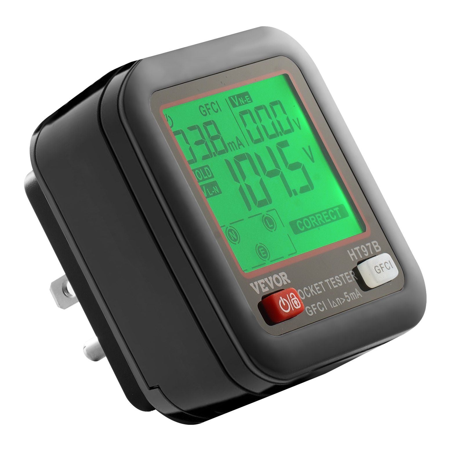Outlet Tester Electrical GFCI Trip Tester LCD Display Receptacle Detector