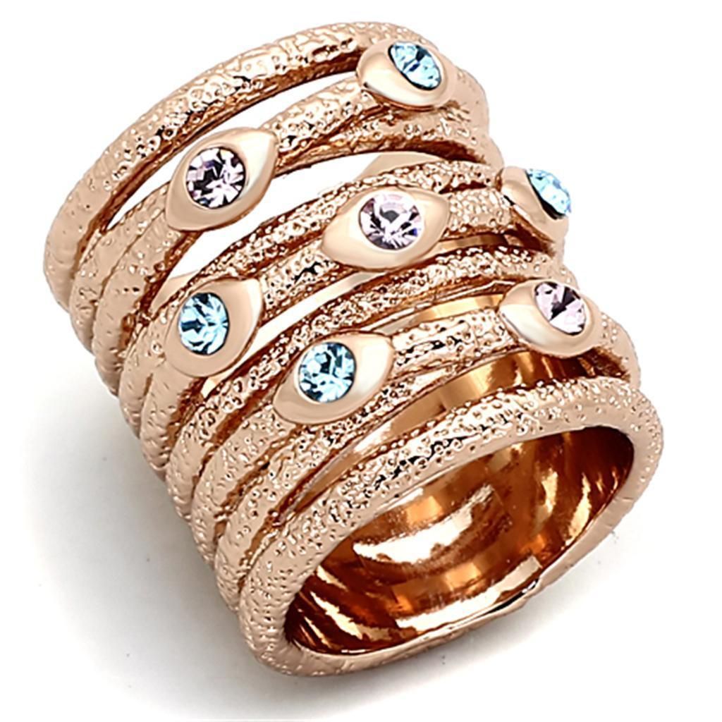 LOA909 - Rose Gold Brass Ring with Top Grade Crystal in Multi Color