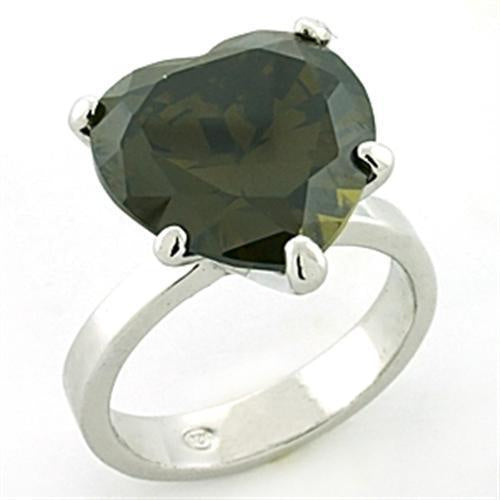 LOAS766 - Rhodium 925 Sterling Silver Ring with AAA Grade CZ in Olivine color