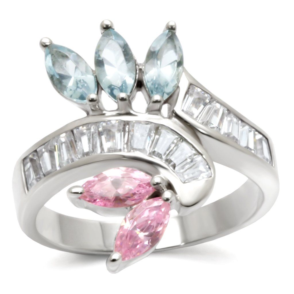 32814 - High-Polished 925 Sterling Silver Ring with AAA Grade CZ in Multi Color