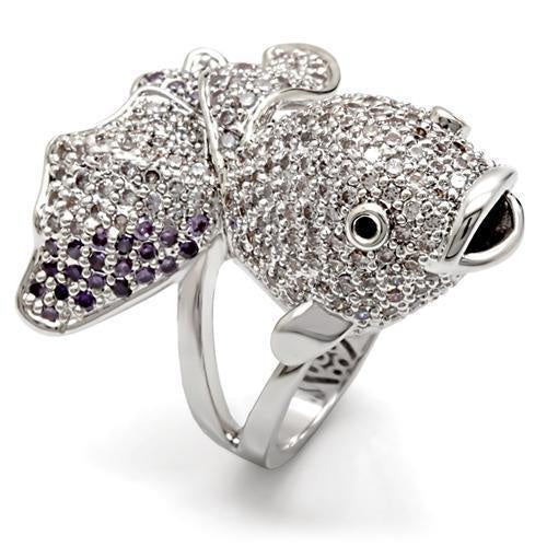 1W085 - Rhodium Brass Ring with AAA Grade CZ in Multi Color