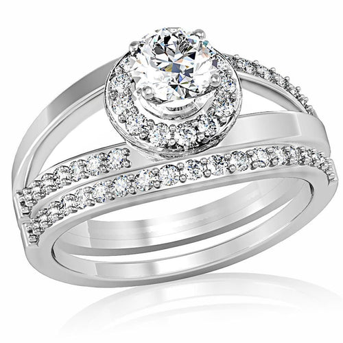1W164 - Rhodium Brass Ring with AAA Grade CZ in Clear