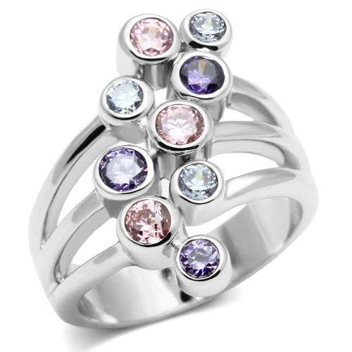 3W290 - Rhodium Brass Ring with AAA Grade CZ in Multi Color