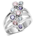 3W290 - Rhodium Brass Ring with AAA Grade CZ in Multi Color