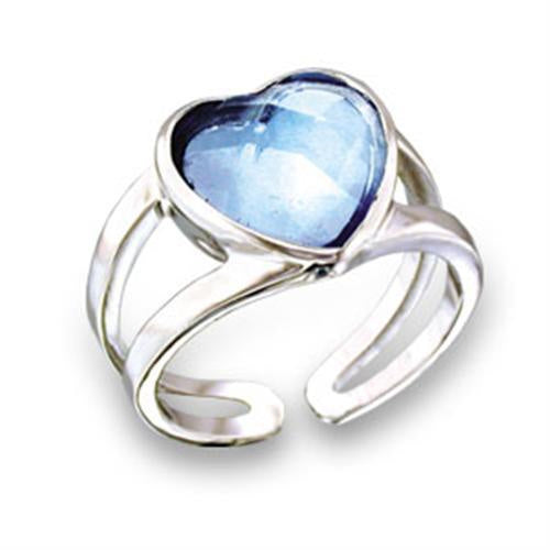411813 - Rhodium Brass Ring with Top Grade Crystal in Sea Blue