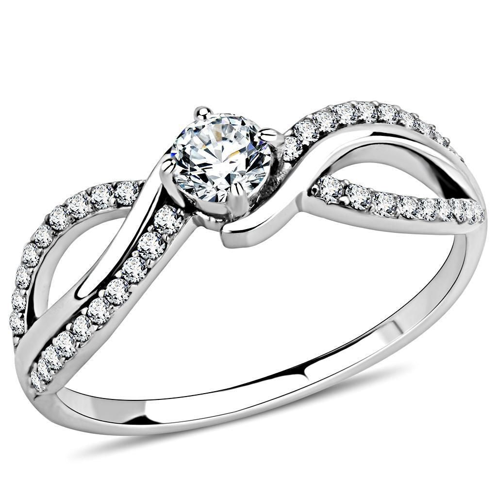 DA147 - High polished (no plating) Stainless Steel Ring with AAA Grade CZ in Clear