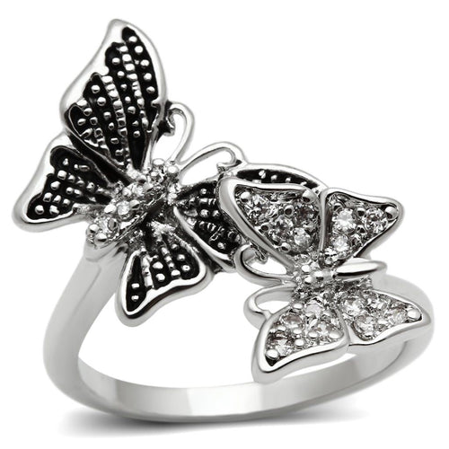 3W214 - Rhodium Brass Ring with AAA Grade CZ in Clear