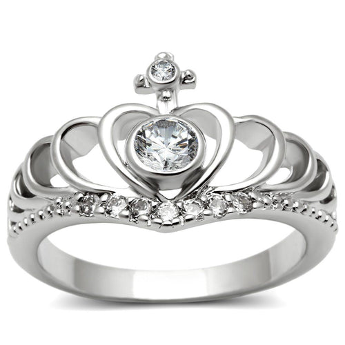 3W229 - Rhodium Brass Ring with AAA Grade CZ in Clear