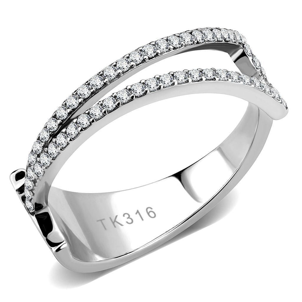 DA310 - No Plating Stainless Steel Ring with AAA Grade CZ in Clear