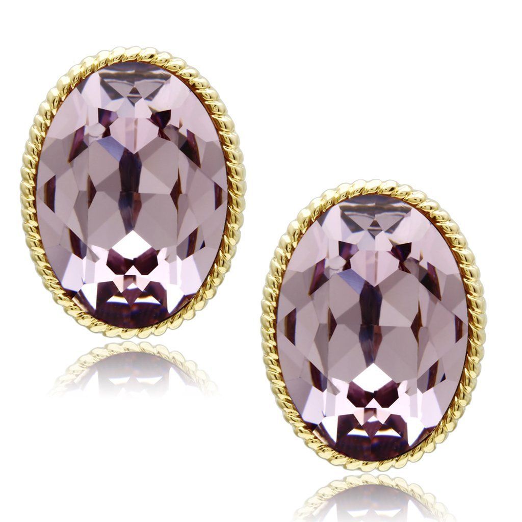 GL258 - IP Gold(Ion Plating) Brass Earrings with Top Grade Crystal in Light Amethyst
