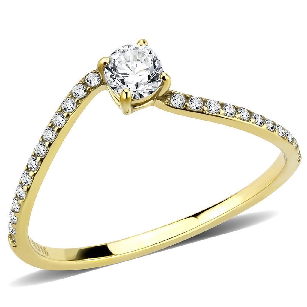 DA256 - IP Gold(Ion Plating) Stainless Steel Ring with AAA Grade CZ in Clear