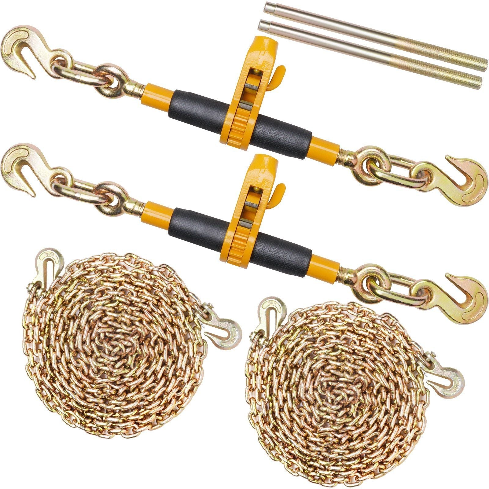 Ratchet Chain Binder, 5/16"-3/8" Heavy Duty Load Binders, with G80 Chains 7100 lbs Secure Load Limit, Labor-saving Anti-skid Handle, Tie Down Hauling Chain Binders for Flatbed Truck Trailer, 2 P