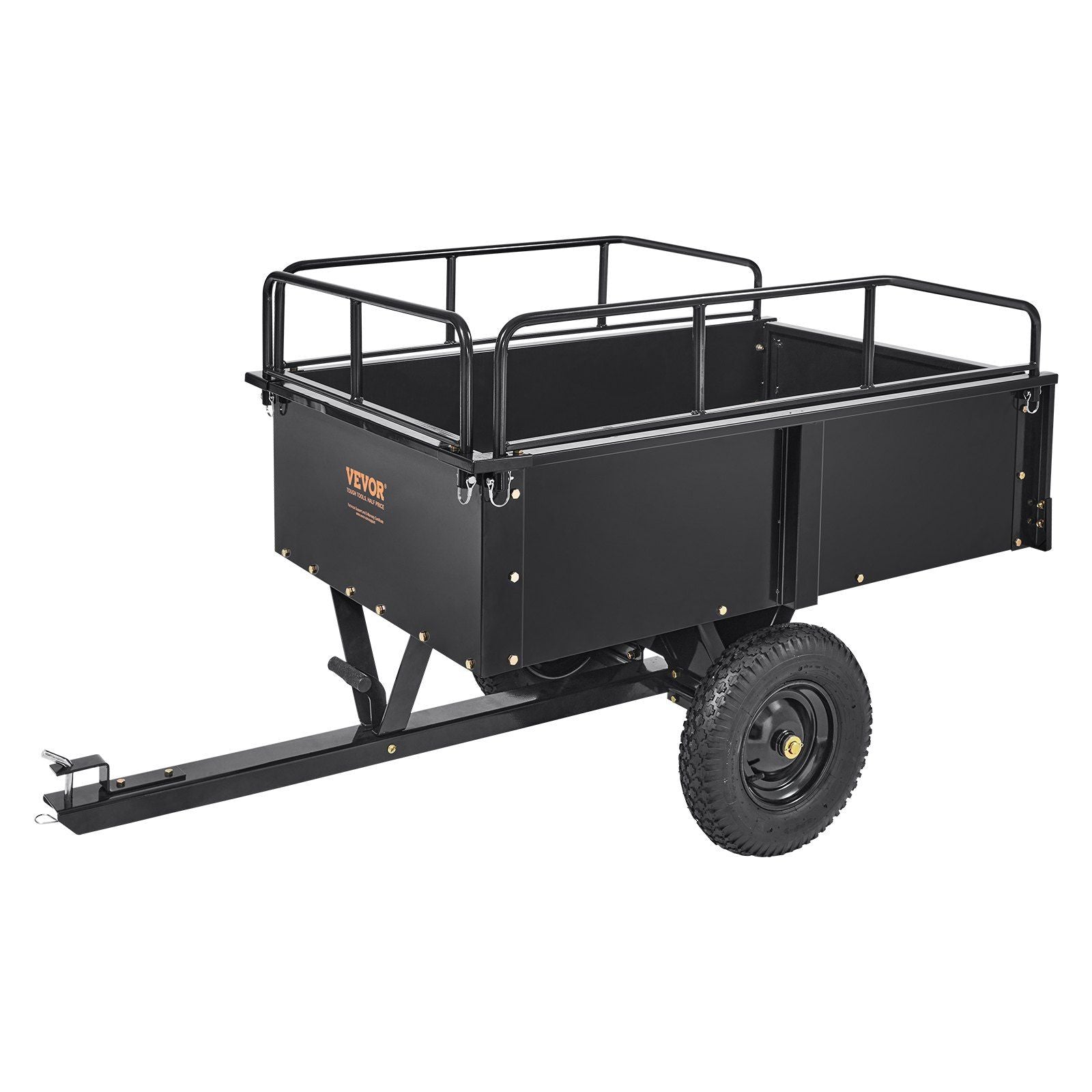 Heavy Duty ATV Trailer Steel Dump Cart, 750-Pound 15 Cubic Feet, Garden Utility Trailer with Removable Sides for Riding Lawn Mower Tractor