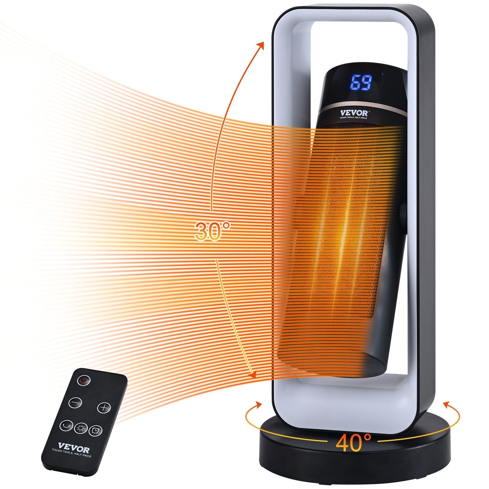 Electric Space Heater with Thermostat Remote Control, 1000W/1500W 2-Level Adjustable Quiet Ceramic Heater Fan, 20 in Tip-Over Shutdown Overheat Protection Small Heaters for Office Room Desk Indo