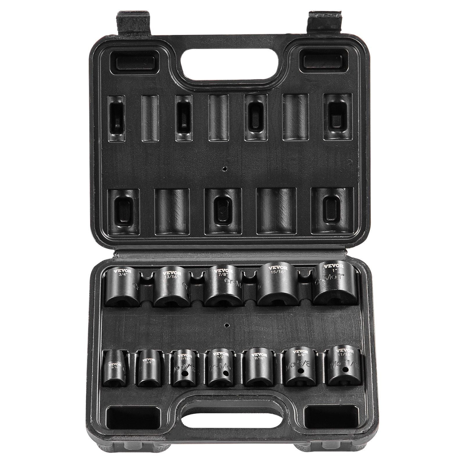 Impact Sockets Set 12pcs 6-Point 3/8in Drive Bit Ratchet Tool Kit Case