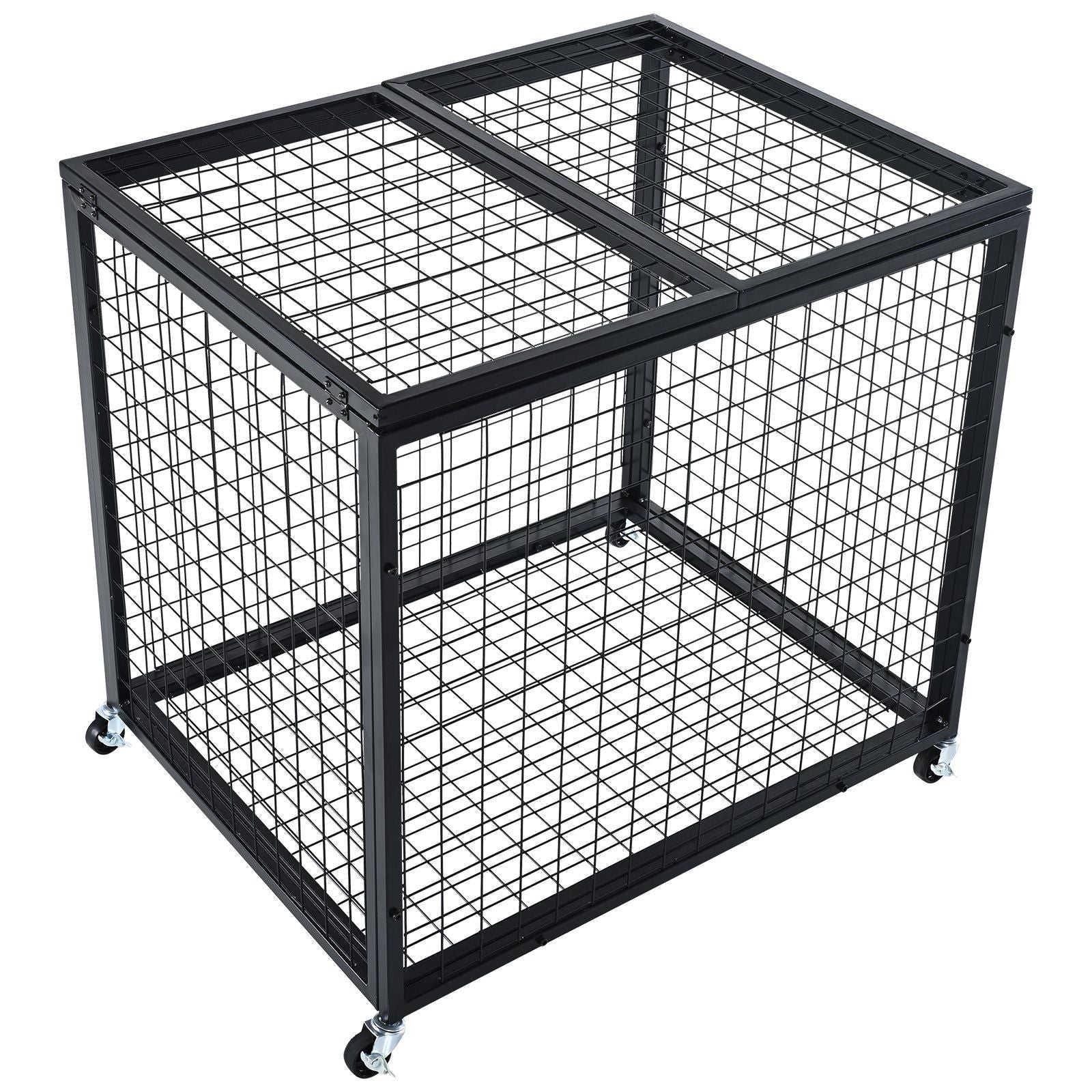 Rolling Sports Ball Storage Cart, Lockable Basketball Cage with Double Lids, Sport Equipment Holder Organizer for Indoor Outdoor, Steel Storage Rack for Garages, Playgroup, Gym and Schools