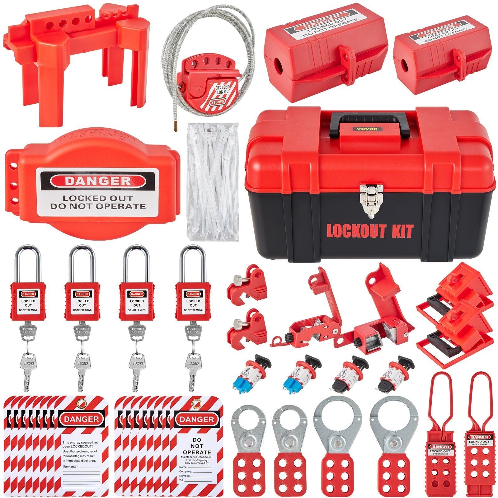 42 PCS Lockout Tagout Kits, Electrical Safety Loto Kit Includes Padlocks, 5 Kinds of Lockouts, Hasps, Tags & Ties, Box, Lockout Safety Tools for Electrical Risk Removal in Industrial, Machinery