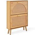 Shoe Cabinet with 2 Flip Drawers, Shoe Storage Cabinet for Entryway, Free Standing Shoe Storage Organizer with Rattan Doors for Heels, Boots, Slippers in Hallway, Living Room