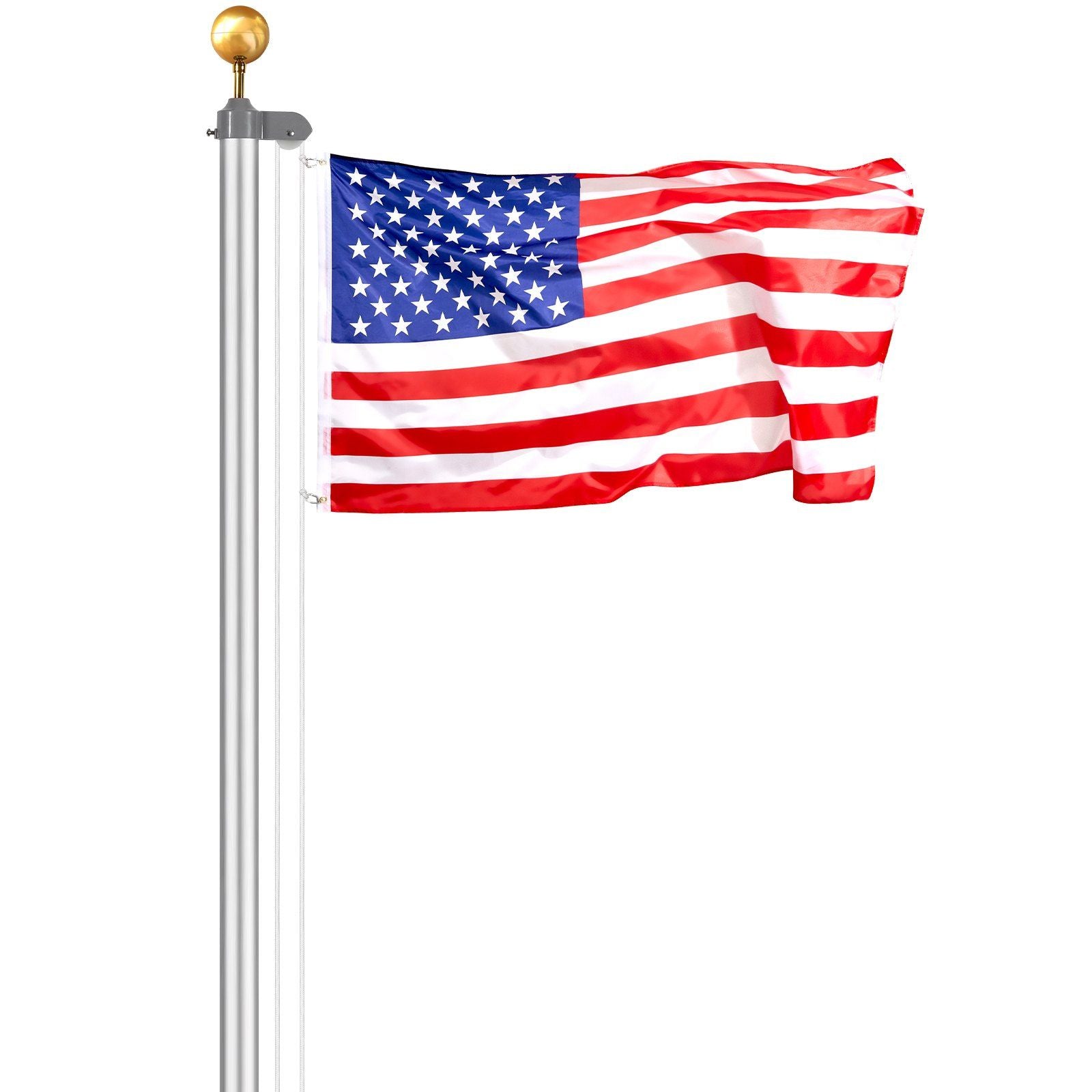 25FT Detachable Flagpole Kit Heavy Duty Aluminum Flag Pole American Silver