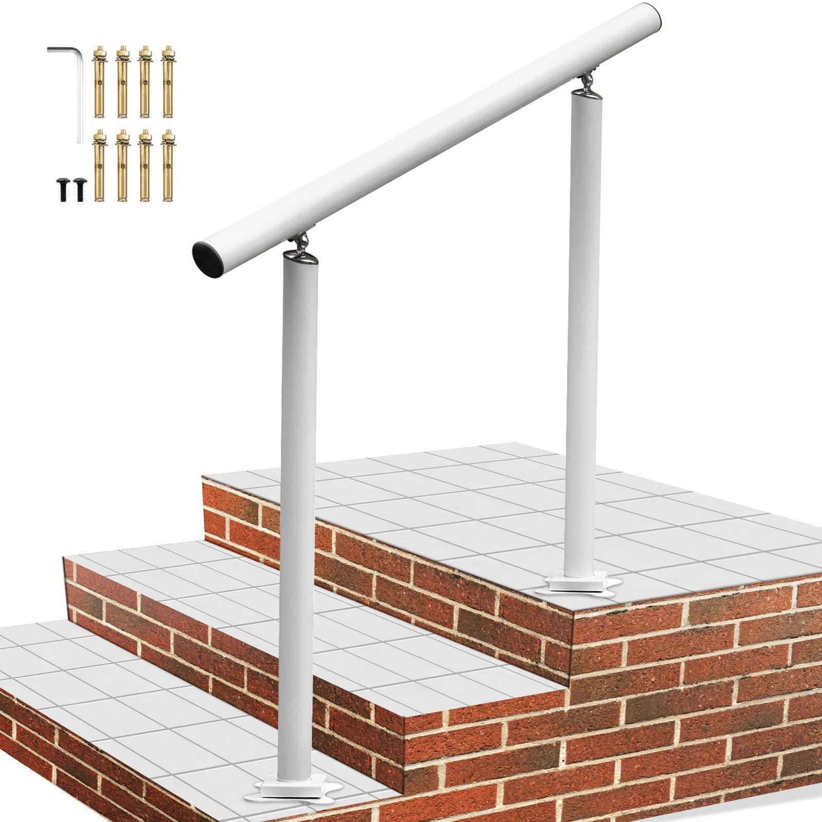 Outdoor Stair Railing Kit, 3 FT Handrails 2-3 Steps, Adjustable Angle White Aluminum Stair Hand Rail for The Elderly, Handrails for Outdoor Steps