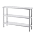 Stainless Steel Food Prep Table, 14 x 48 x 34 Inch Commercial Kitchen Worktable, with 2 Adjustable Undershelf, Heavy Duty Prep Table Metal Work Table for BBQ, Kitchen, Home, and Garage