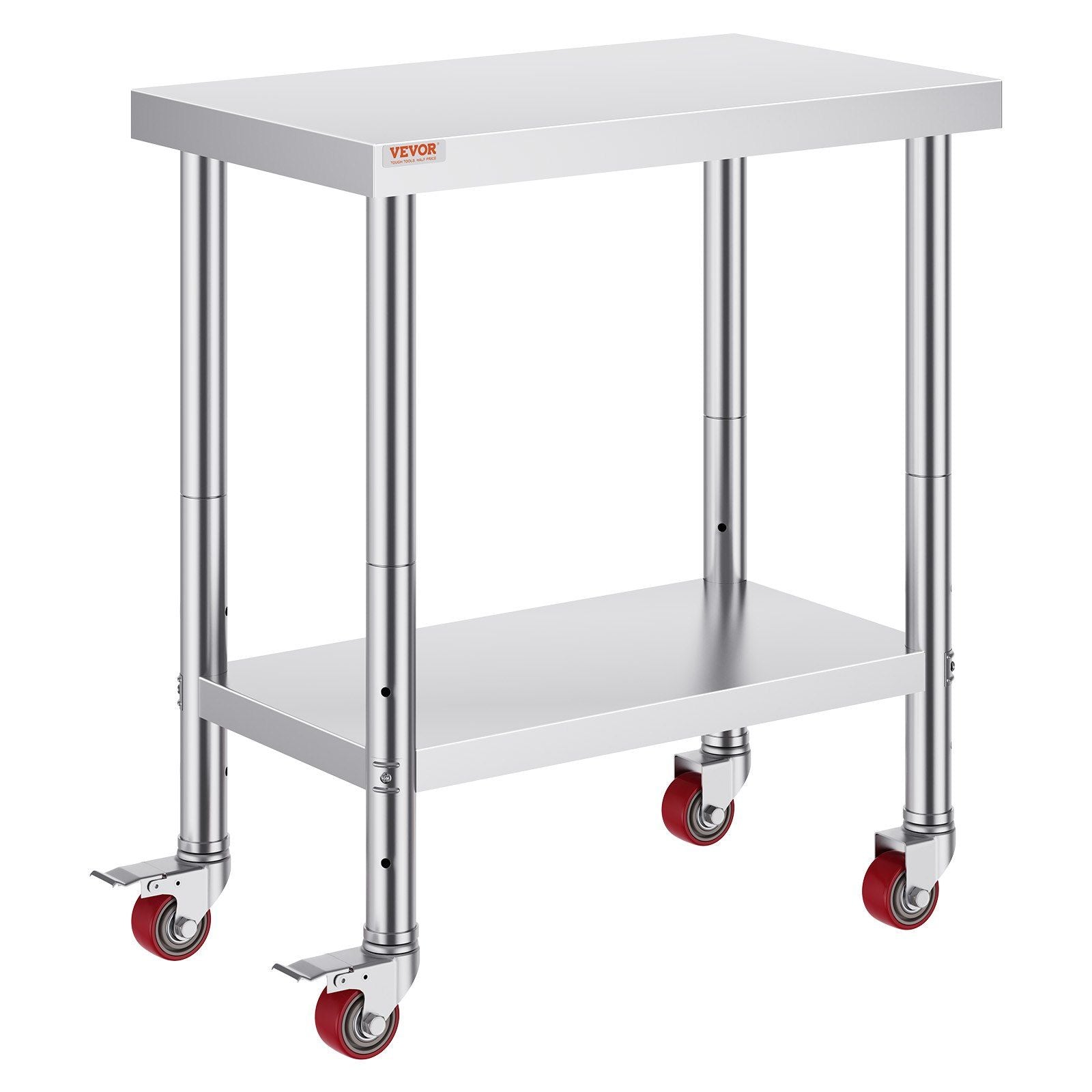 30x18x34 Inch Stainless Steel Work Table 3-Stage Adjustable Shelf with 4 Wheels Heavy Duty Commercial Food Prep Worktable with Brake for Kitchen Prep Work