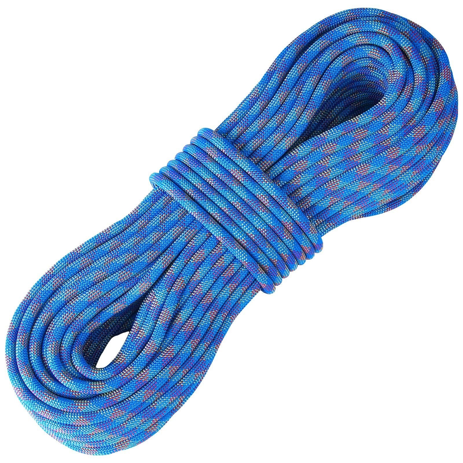 10.2mm Dynamic Climbing Rope, 60M(197ft) Outdoor Rock Climbing Rope 25KN Breaking Tension, Fiber Rope with Steel Snap Hooks for Escape, Rappelling, Fire Rescue, Blue