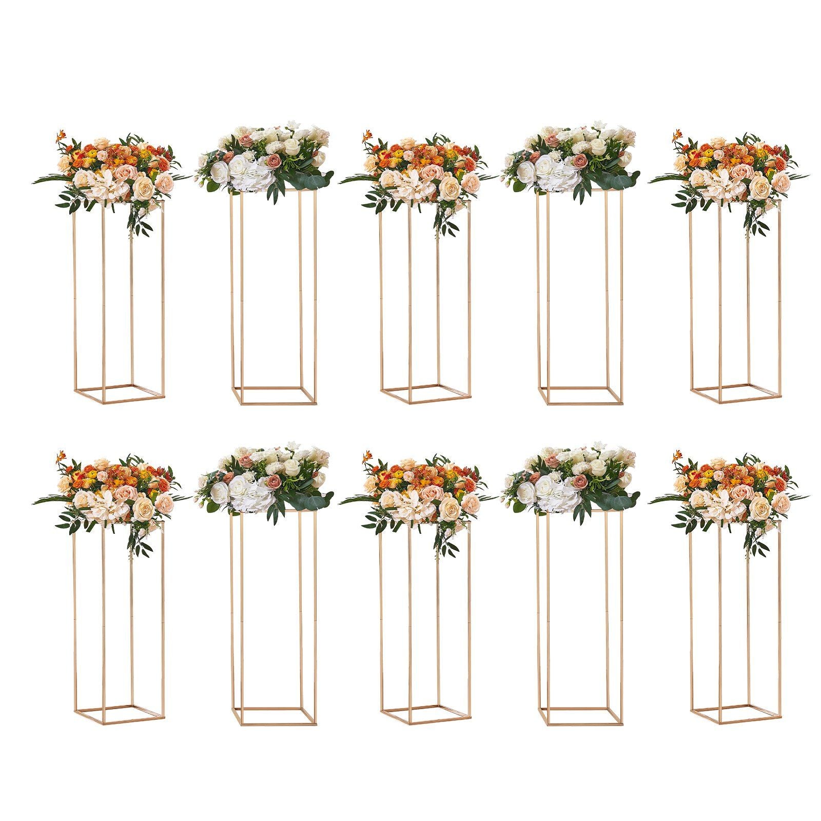 10PCS 31.5inch High Wedding Flower Stand, With Acrylic Laminate,Metal Vase Column Geometric Centerpiece Stands, Gold Rectangular Floral Display Rack for Events Reception, Party Decoration