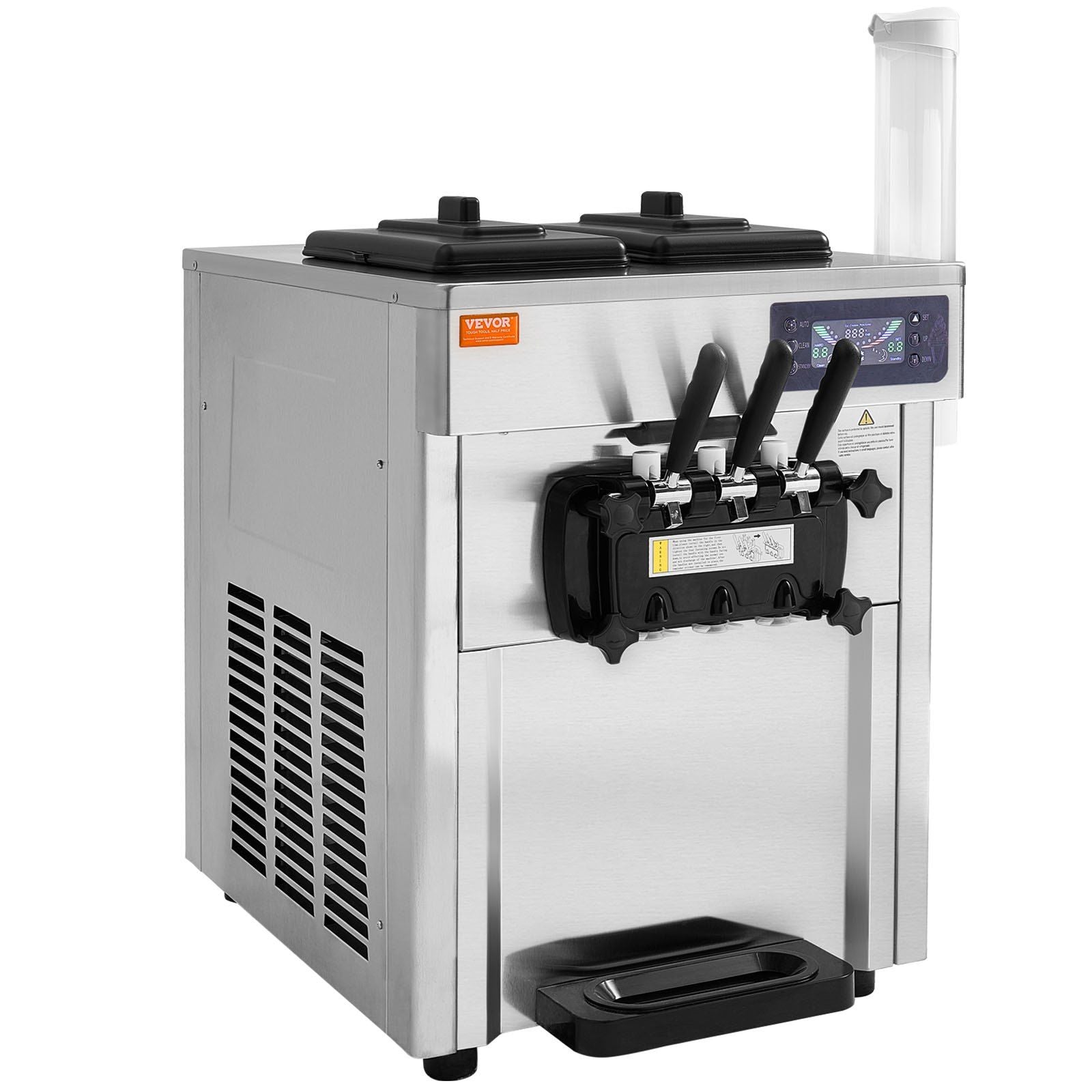 Commercial Ice Cream Machine, 18-28 L/H Yield, 1850W 3-Flavor Countertop Soft Serve Ice Cream Maker, 2 x 5.5L Stainless Steel Cylinder, LED Panel Auto Clean Pre-cooling, for Restaurant Bars