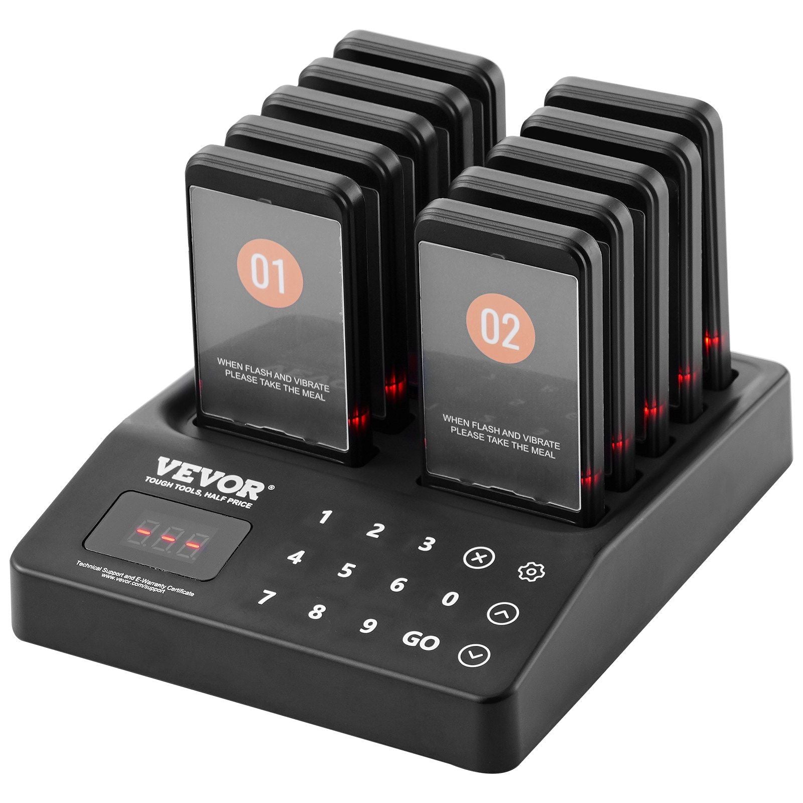 Restaurant Pager System, Wireless 400m Long Range Lineup Waiting Queue Signal, Guest Customer Calling Beepers with Vibration & Flashing, 10 Buzzers for Food Truck, Church, Nursery, Hospital
