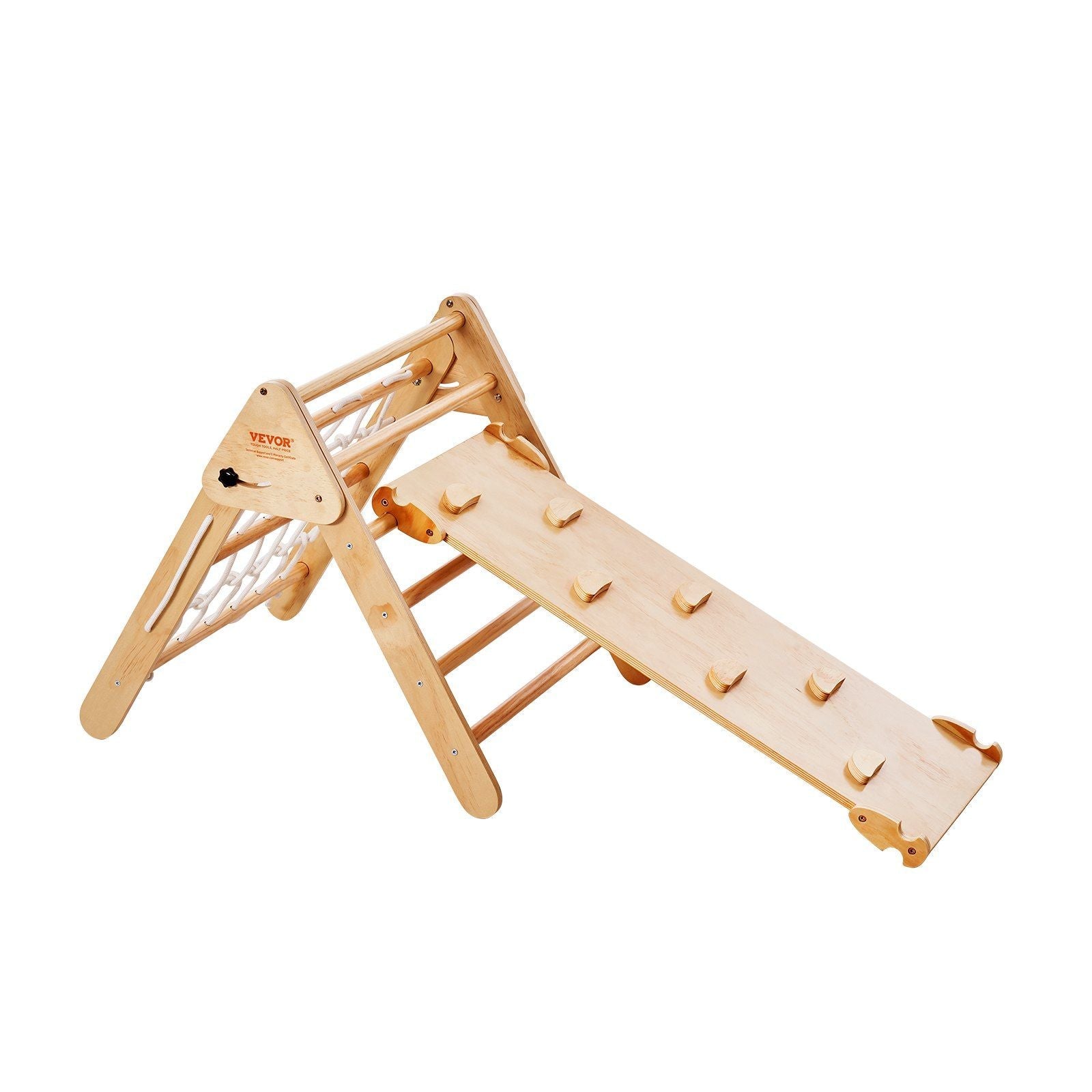 Pikler Triangle Set, 4 in 1 Toddler Climbing Toys Indoor Playground, Large Size Wooden Climbing Gym for Toddlers 1-3 Years, Montessori Climbing Set with Triangle and Ramp, Wood Color