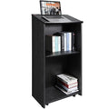 Podium Stand, 47 in Hostess Stand with 4 Rolling Wheels, Wood Podium with Storage Shelves, and Slant Desktop, Lecterns & Podiums for Church, Office, School, Home, Black
