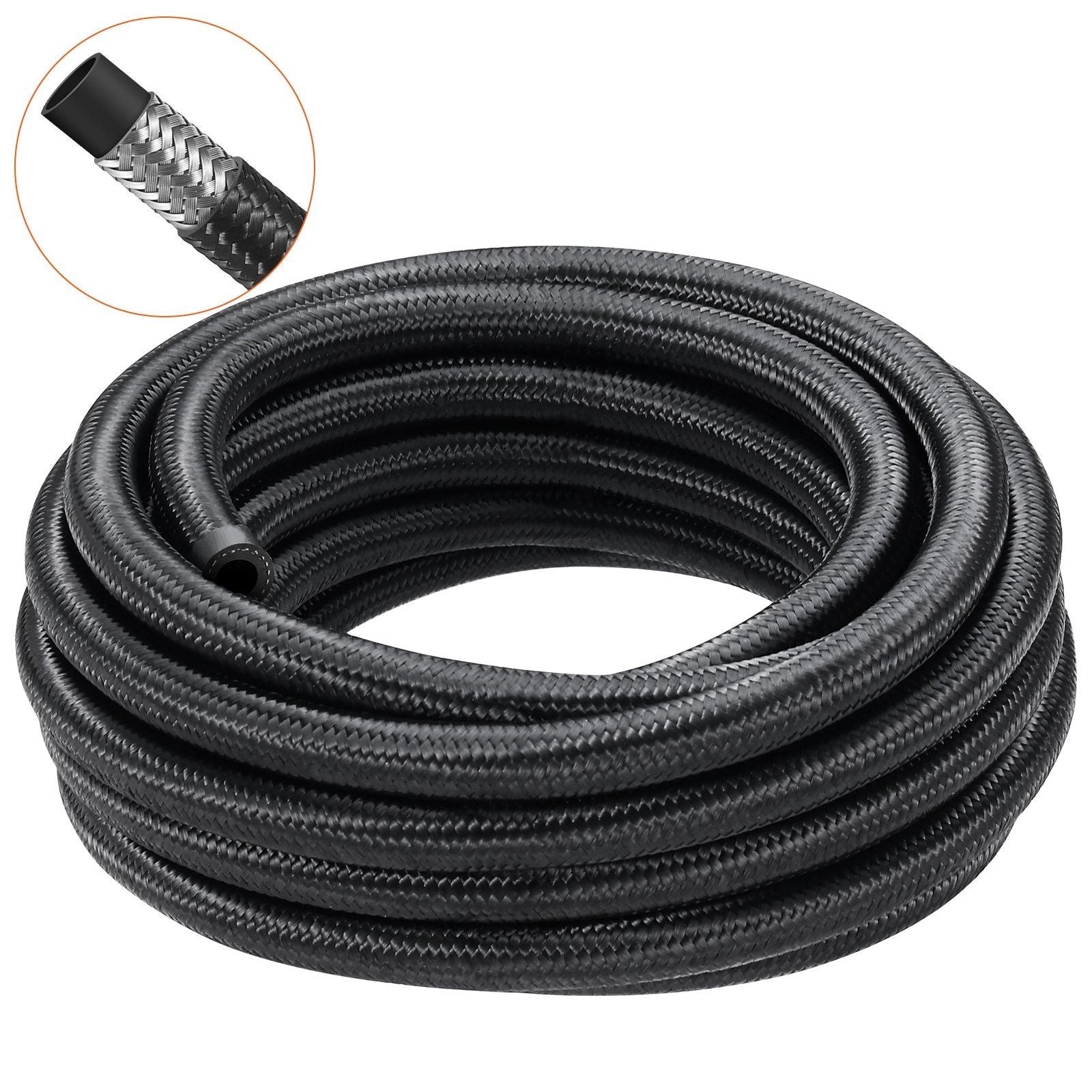 8AN Fuel Line Kit, 20 FT Fuel Hose Kit, 0.43" Nylon Stainless Steel Braided Fuel Line Oil/Gas/Diesel Hose End Fitting Kit, with 12 PCS Swivel Fitting Adapter Kit, Black