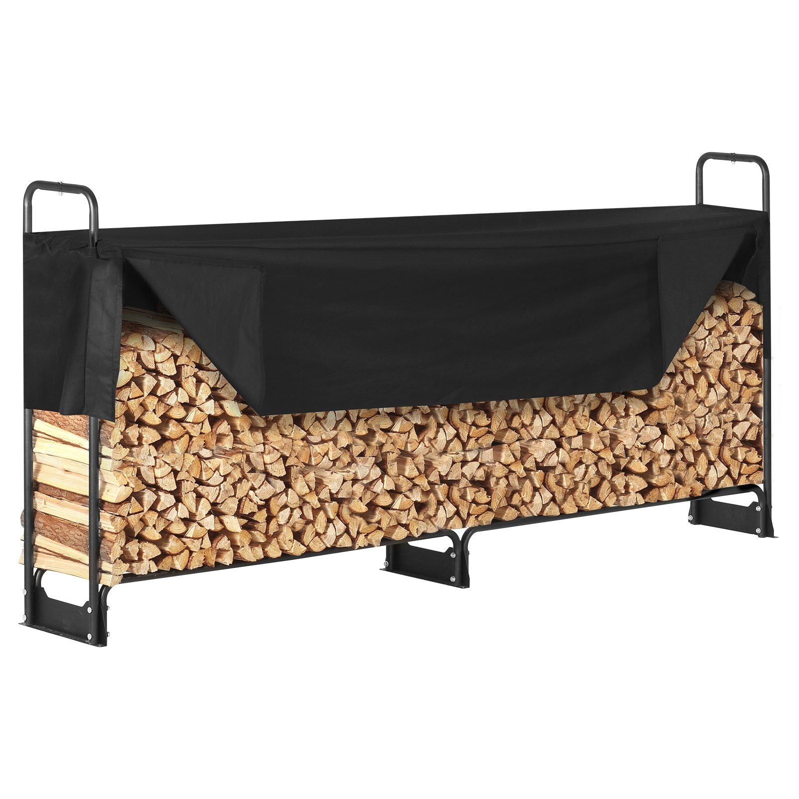 8.5FT Outdoor Firewood Rack with Cover, 102x14.2x46.1 in, Heavy Duty Firewood Holder & 600D Oxford Waterproof Cover for Fireplace, Patio, Indoor/Outdoor Log Storage Rack for 1/2 Cord of Firewood