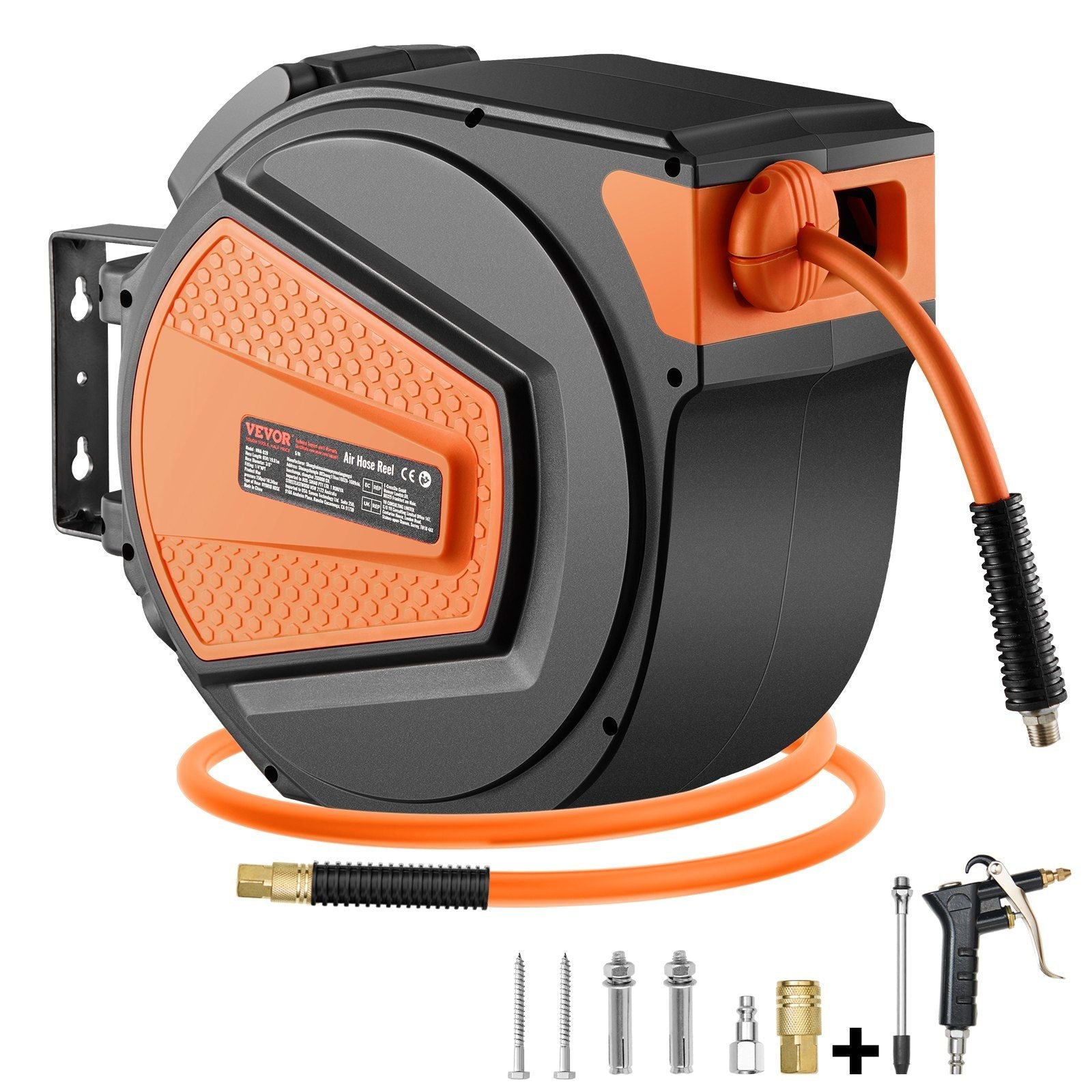 Retractable Air Hose Reel 3/8 IN x 65 FT Hybrid Enclosed Air Hose 300 PSI