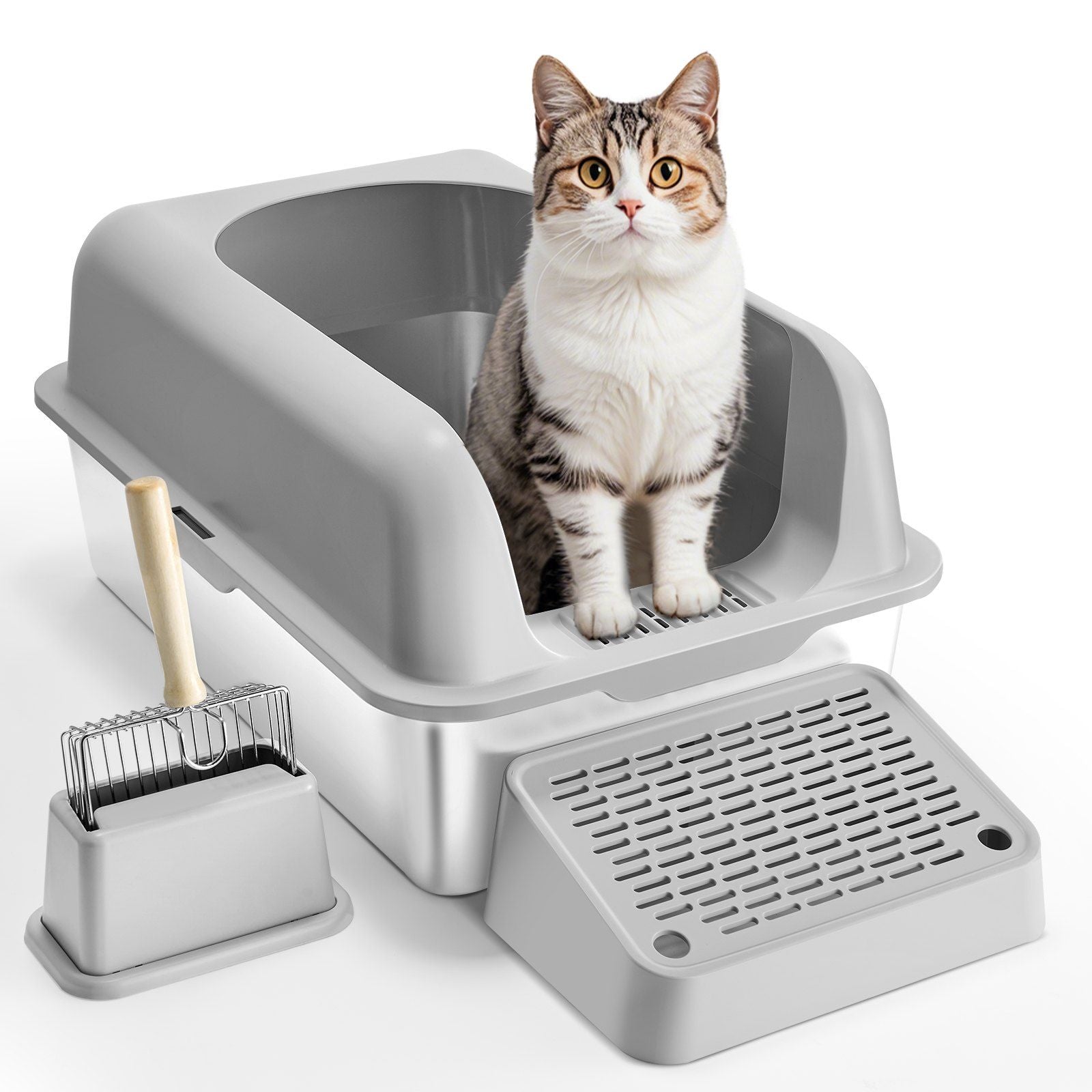 6 in Deep Cat Litter Box Odor-Free Litter Box with Filtering Foot Board