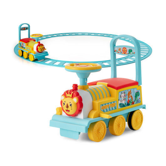 6V Electric Kids Ride On Car Toy Train with 16 Pieces Tracks-Blue