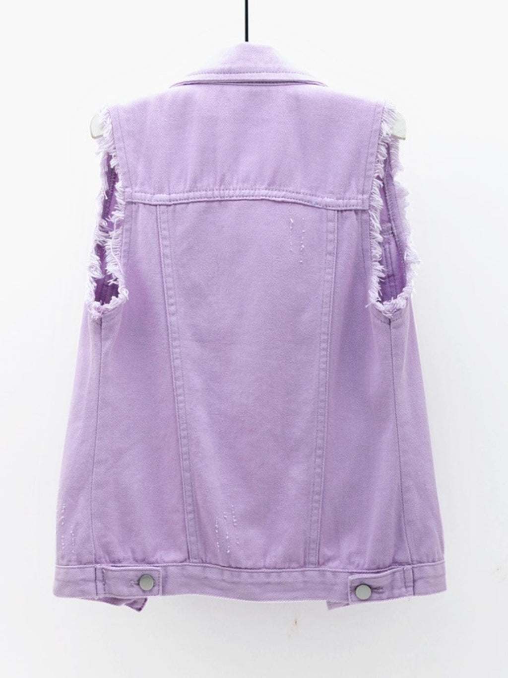 Full Size Button Down Raw Hem Sleeveless Denim Jacket Plus Size